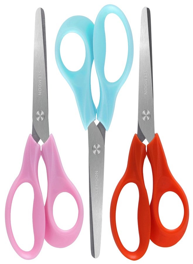 SLEMOON 5" Small School Student Blunt Kids Craft Scissors, Sharp Stainless Steel Blades Safety Comfort Grip for Toddler Preschool Children Cutting Paper, 3 Pack,blue - Image 1